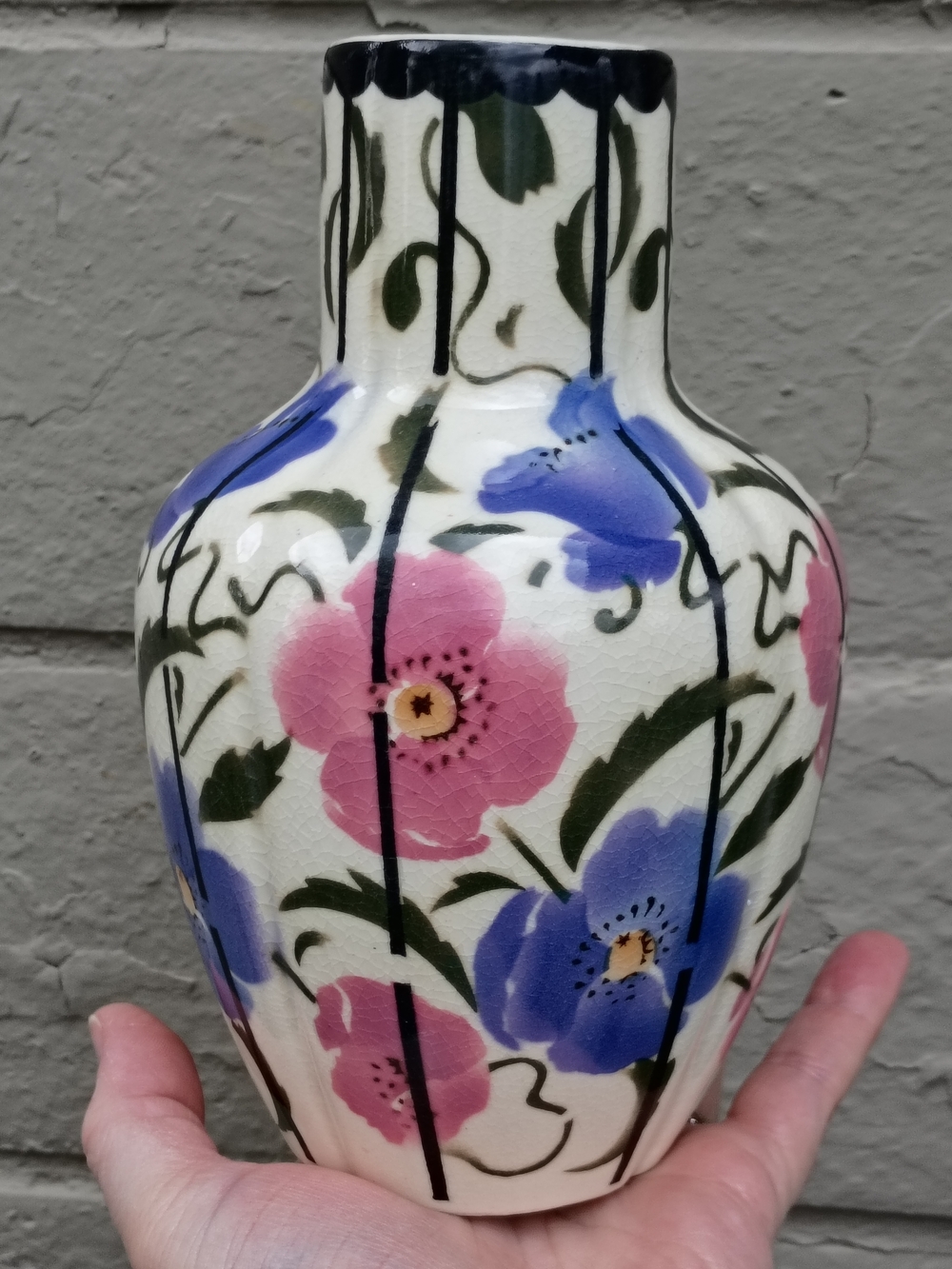 Hand Painted Hand Made 7" Ceramic Czechoslovakian Floral Vase